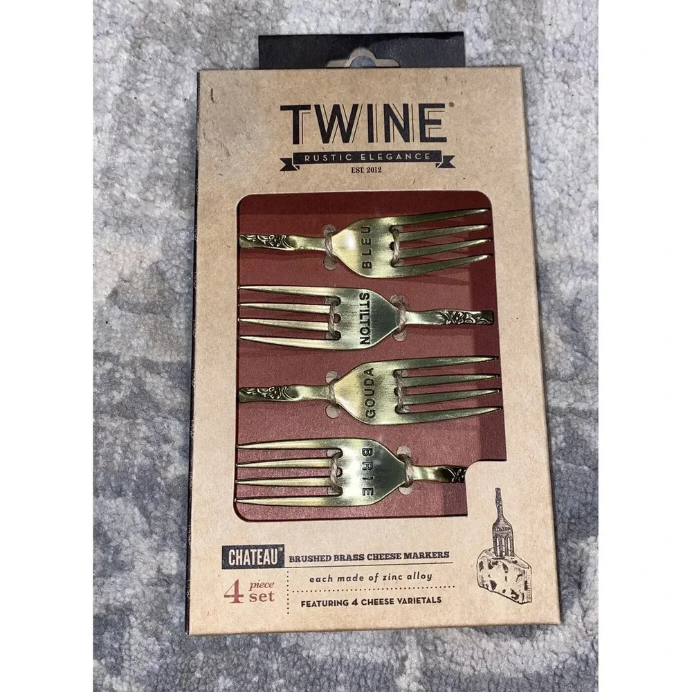 Set 4 Twine Rustic Elegance Chateau Brushed Brass‎ Cheese Markers New